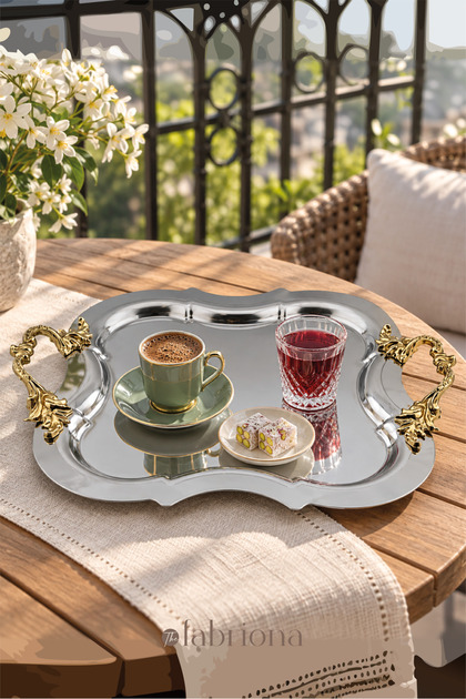 Stainless Steel 6-Piece Tea Coffee Engagement Presentation Tray with Clover Handles