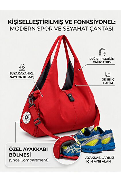 Kadın Spor ve Seyahat Çantası Su Geçirmez Naylon Ayakkabı Bölmeli Geniş Hacimli Fitness Omuz Çantas