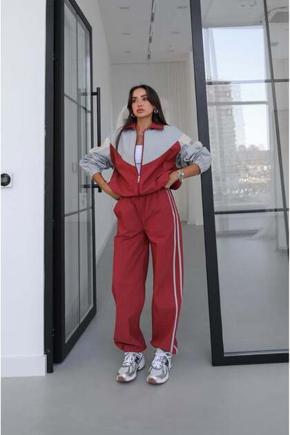 Light Burgundy Parachute 2-Piece Tracksuit Set