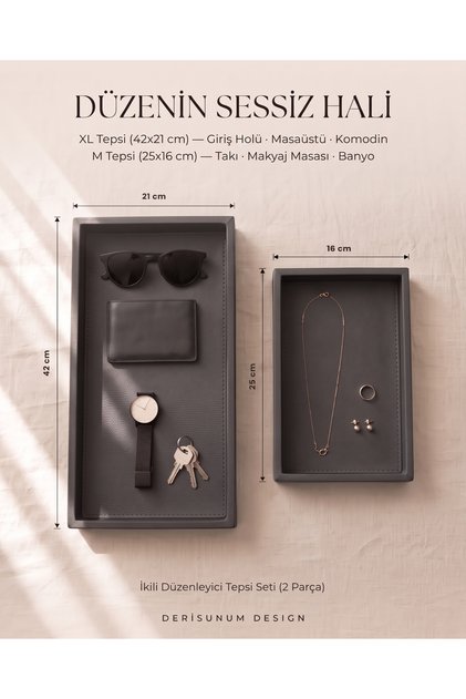 Premium Leather Dual Desktop Organizer and Presentation Tray Set - 2 Pieces - Gray/Black