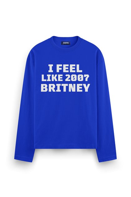 Britney 2007 Printed Long Sleeve Oversize Fit T-Shirt Blue