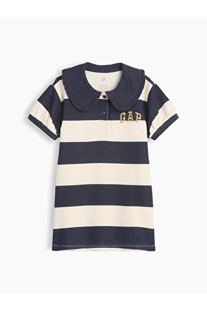 Kız Bebek Lacivert Fransız Havlu Kumaş Logo Rugby Elbise