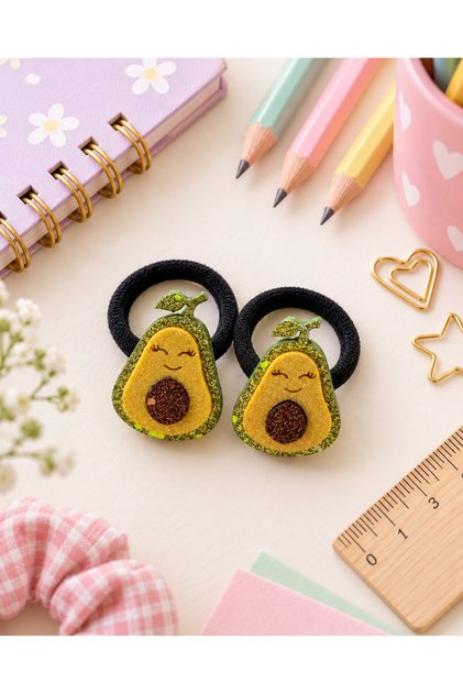 Set of 2 Glittery Avocado Themed Elastic Buckles