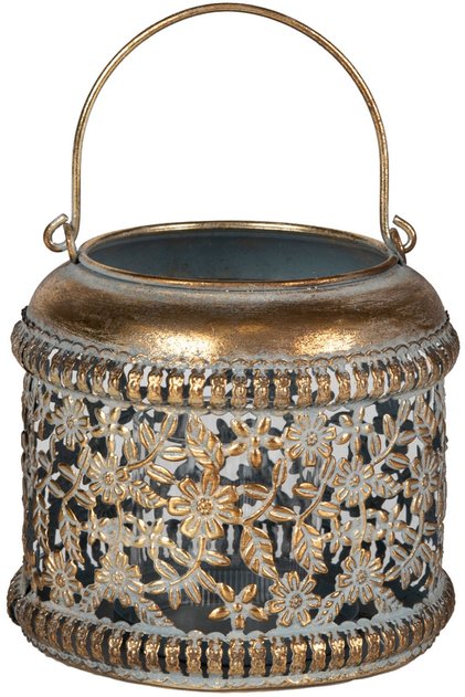 Dekoratif Metal Kulplu Mumluk Eskitme Gold 16.5x15 Cm.