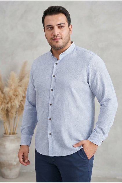 Men's Large Size Oversized Slim Fit Long Sleeve 100% Cotton Court Collar Shirt