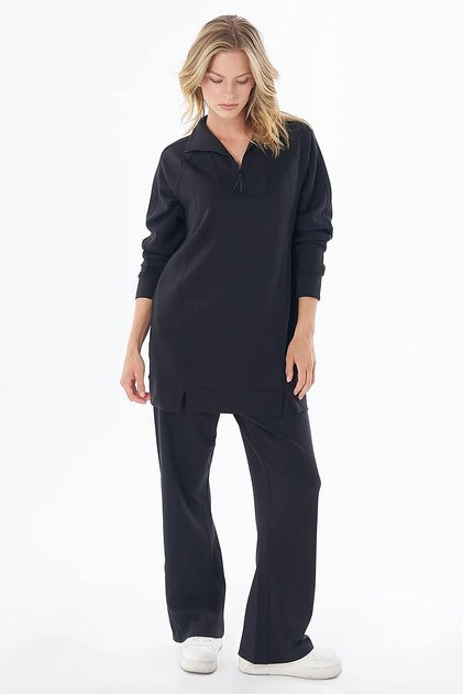 Sewn Detailed Rayon Double Suit Black