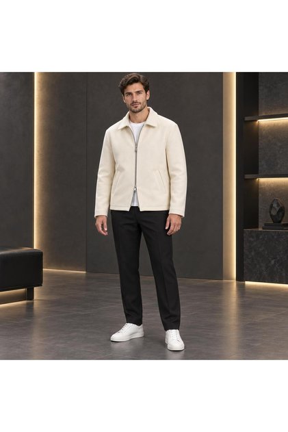 Men's Imported Cashmere Jacket with Shirt Collar, Zipper and Pockets, Seasonal Coat
