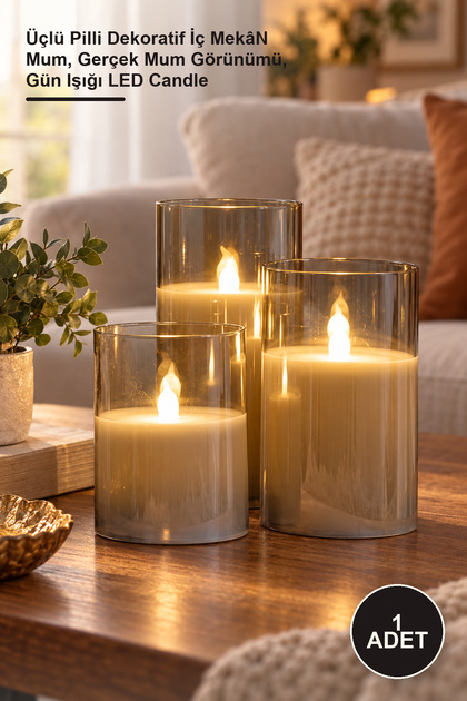 1 Adet CT-8433 LED Mum Seti – Üçlü Pilli Dekoratif İç MekâN Mum, Gerçek Mum Görünümü, Gün Işığı LED Candle