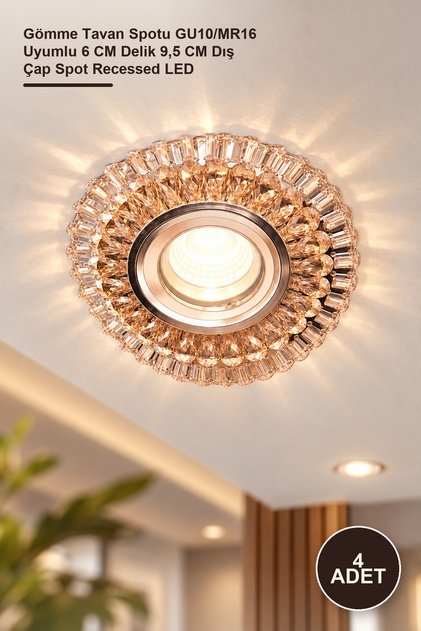 4 Adet CT-6636 Manolya Cam Çerçeveli Spot LED Armatür – Gömme Tavan Spotu GU10/MR16 Uyumlu 6 CM Delik 9,5 CM Dış Çap Spot Recessed LED
