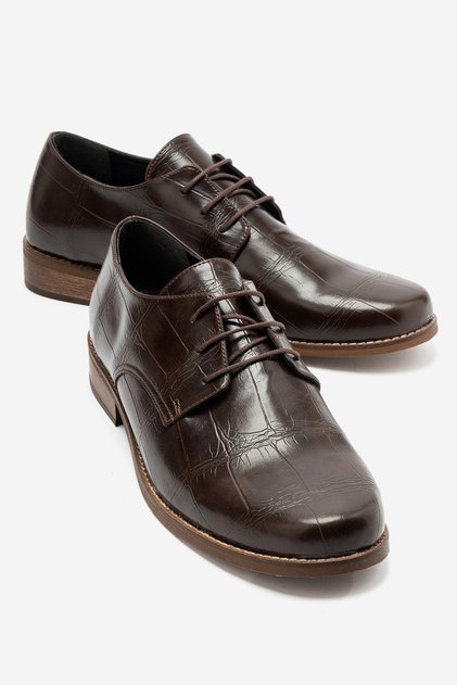 Louis Men's Bitter Brown Crocodile Wood Heel Handmade Lace-Up Loafer Classic Shoes