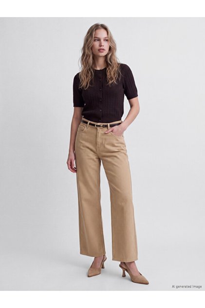 Kadın Beli Kemerli Wideleg Jean Pantolon