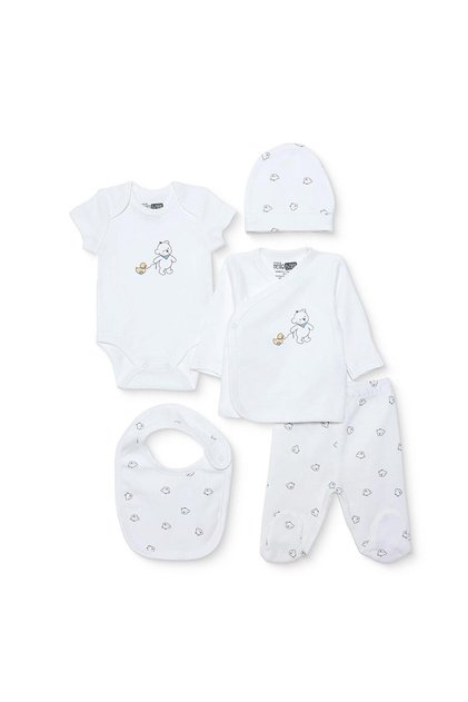 HelloBaby Erkek Bebek 5li Hastane Çıkışı Çıtçıtlı Zarf Yaka Uzun Kol Patikli