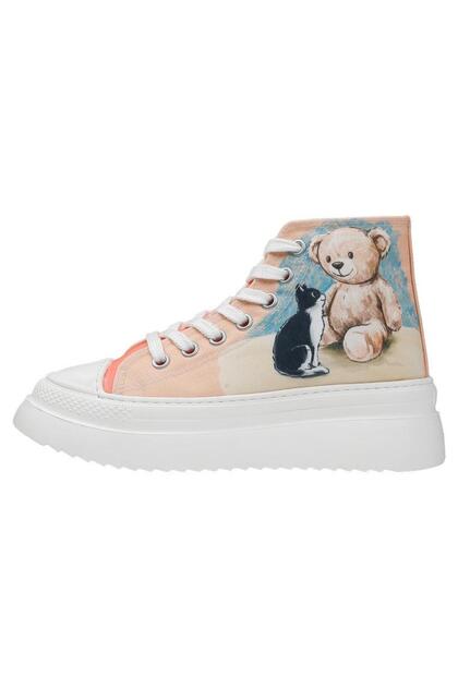 Women's Vegan Beige Thick Sole High Sneakers - Little Eyes Big Feelings Design