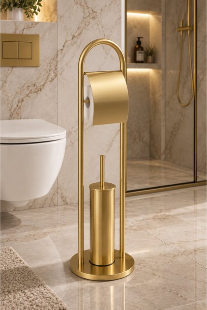 MAT GOLD AYAKLI FIRÇALIK+WC KAĞITLIK