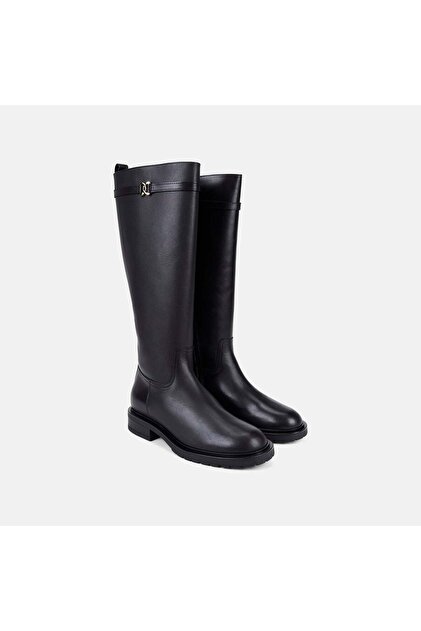 Women's Black Belt Detailed Leather Boots