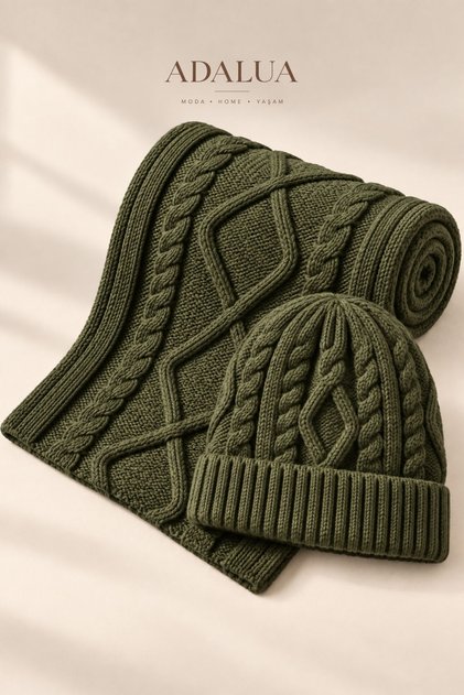 Unisex Knitted Scarf and Beanie Set 170X20 cm