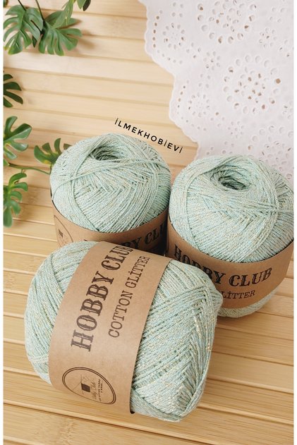 Knitting Yarn Cotton Glitter Silvery Mint Green 100Gram-260Mt (1 Yumak)
