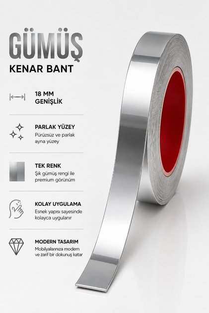 18 MM( 5 mt)Gümüş Kendinden Yapışkanlı Mobilya Kenar Şerit