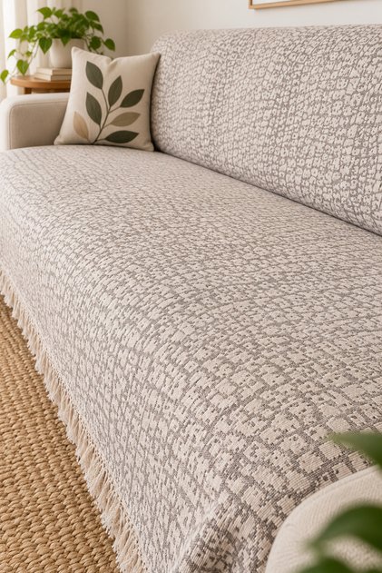 Leopard Patterned Sofa Cover | Fringed Sofa Shawl | Non-Slip Washable 170X220