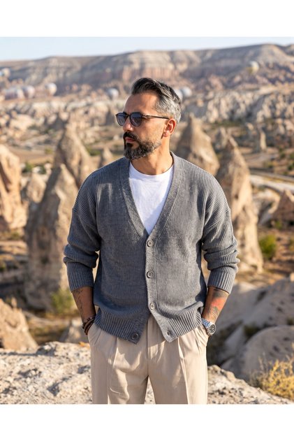 Men's Old Money Oversize V-Neck Knitwear Cardigan