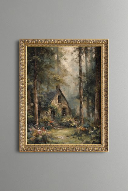Stone House in the Forest - Vintage Patterned Painting - Fine Model