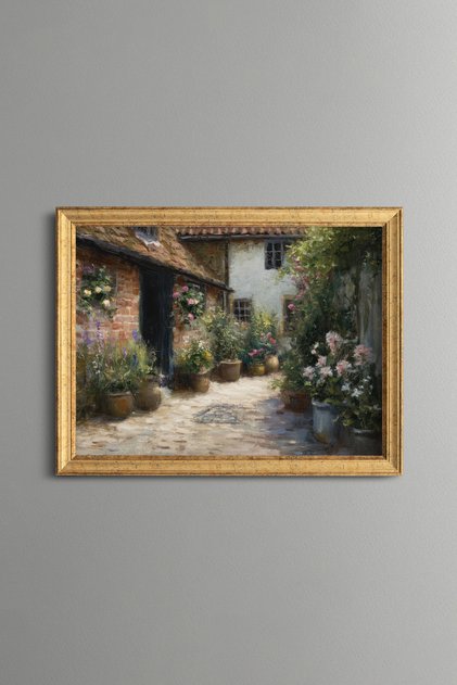 Floral Village Courtyard - Vintage Patterned Painting - Fine Model