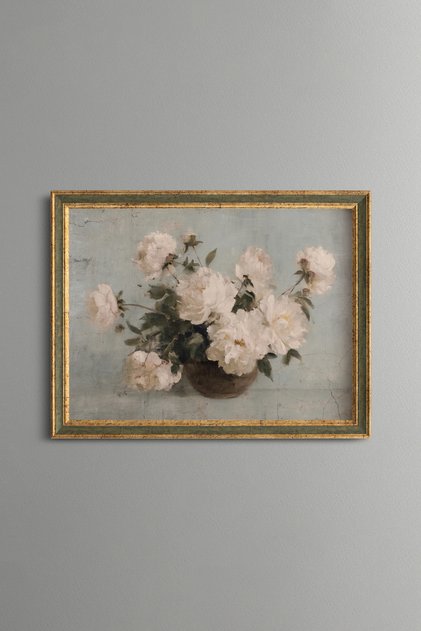 White Peony Flowers - Vintage Patterned Painting - Fine Model