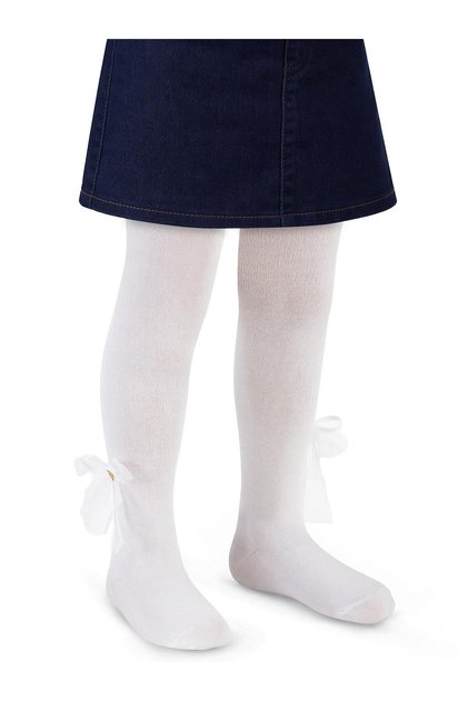Civil Girls' Heart Bow Accessory Girls' Pantyhose | School Nursery and Daily Use - Ecru