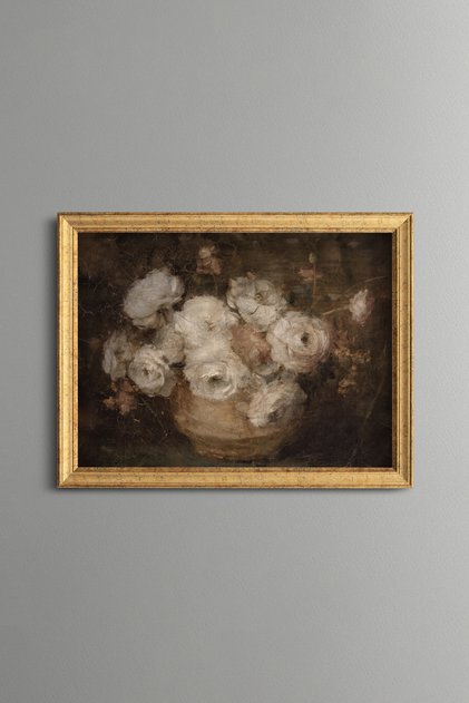 White Peony Bouquet - Vintage Patterned Painting - Fine Model