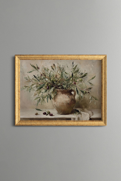 Olive Branches in Soil Test - Vintage Patterned Painting - Fine Model