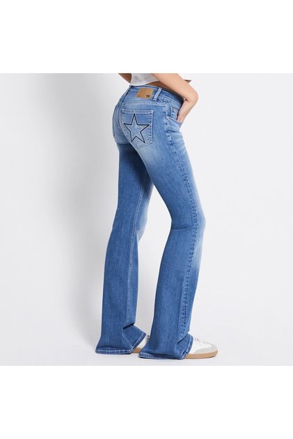 Women's Y2K Super Low Waist Slim Fit Spanish Flare Stretchy Denim Jean Washed Pants