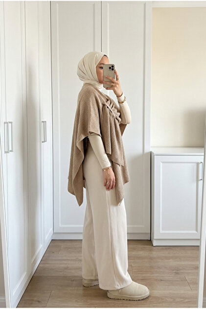 Women's Casual Knitwear Poncho with Cross-Tie Detail
