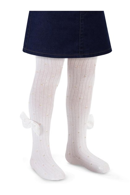 Civil Girls' Glittery Ribbon Accessory Girls' Pantyhose | School Nursery and Daily Use - Ecru