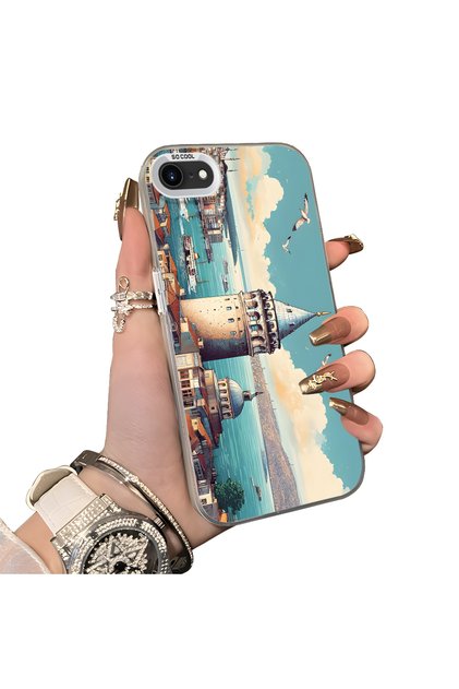 iPhone Se 2020 Compatible Silicone Edge Hard Back Case Galata Tower Patterned Phone Case
