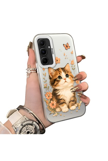Samsung Galaxy A55 Compatible Silicone Edge Hard Back Case Cat Patterned Lover Couple Phone Case