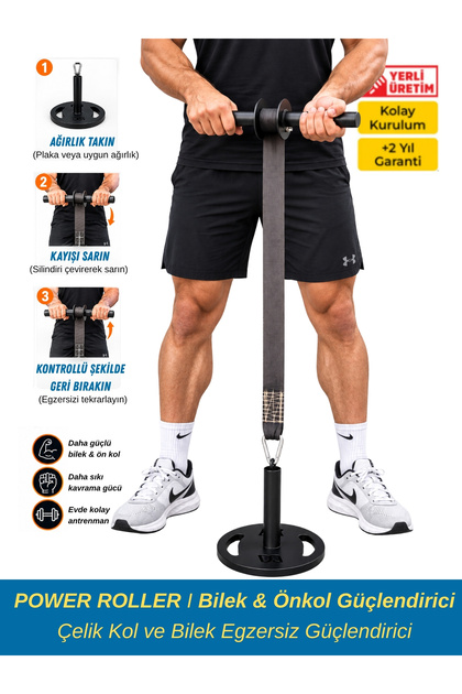 POWER ROLLER | Bilek ve Ön Kol Güçlendirici Ağırlıklı Egzersiz Aleti + 2.5 Kg Hediye