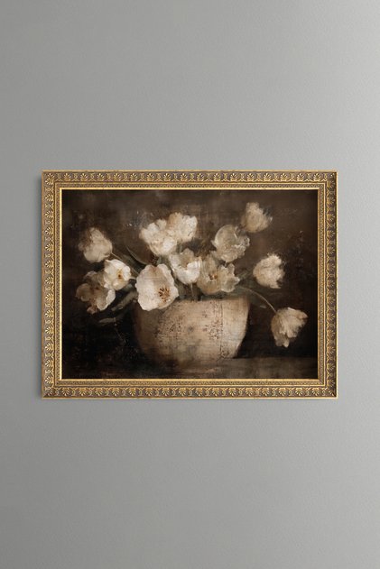 White Tulips - Vintage Patterned Painting - Fine Model