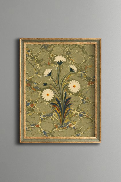 Daisy Motif Marble Art - Vintage Patterned Painting - Fine Model