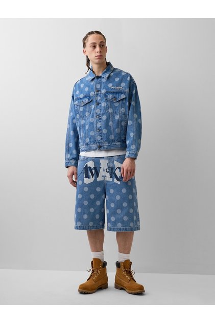 Erkek Açık Mavi × Awake NY ‘90's Loose Dotted Denim Şort
