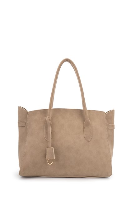 Pendant Detailed Shopper Suede Pamela Women's Shoulder Bag