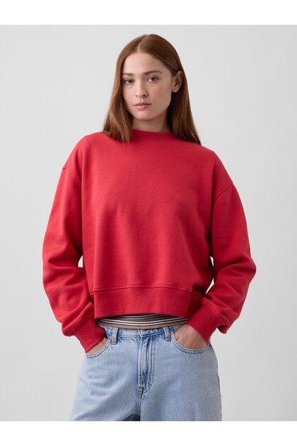 Kadın Kırmızı VintageSoft Oversized Split-Hem Sweatshirt