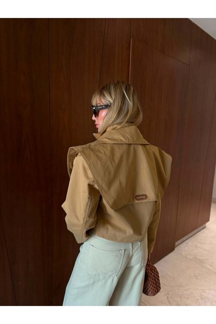 Orijinal Model , Camel , Premium Crop Ceket Mont