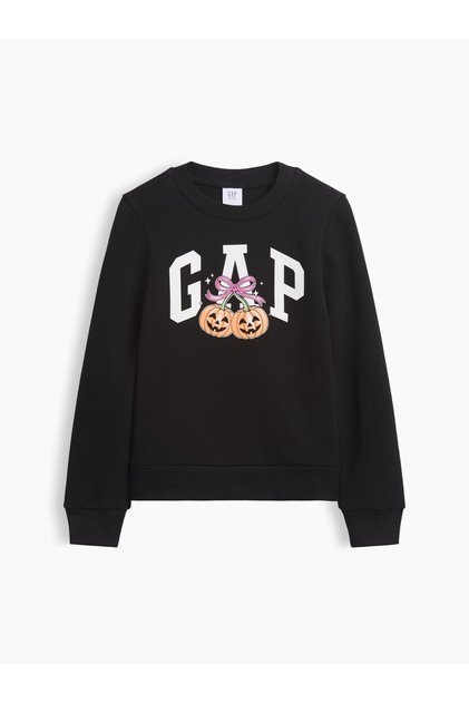 Kız Çocuk Siyah Bisiklet Yaka Grafik Baskılı Sweatshirt