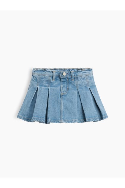 Kız Bebek Açık Mavi Denim Pileli Şort Etek