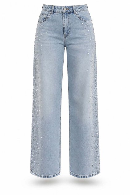 Light Blue Wide Leg Jeans with Stones on the Sides 19119