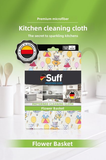 Blumenkorb Microfiber Kitchen Cleaning Cloth Large Surface Multi-Purpose Patterned Kitchen Cleaning Cloth 70X50 cm Cat Balloon