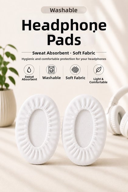 11 cm Headphone Cap, Washable, Sweat-Absorbing Combed Cotton Fabric Headphone Pad Cover, White, Pack of 10, Combed Cotton Overshoes