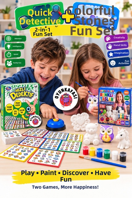2-Piece Game Set: Quick Detective Attention Game + Colorful Stones Figure Painting and Activity Set