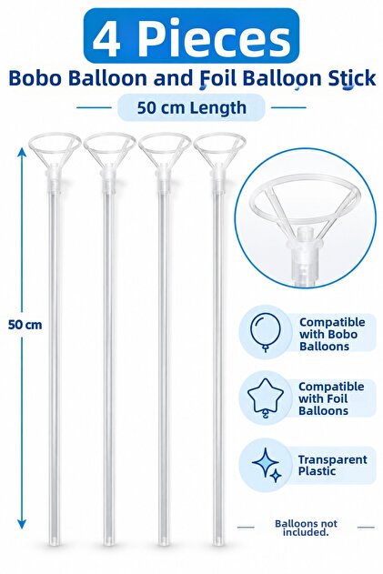 4 Pcs Bobo Balloon Stick Set 50cm Foil Balloon Stick Transparent Plastic Stick and Balloon Holder Header