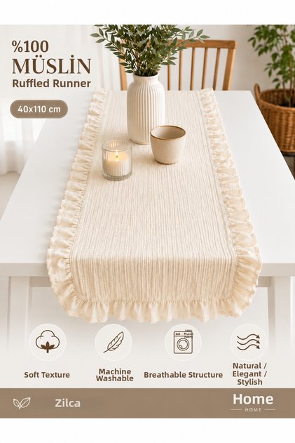 Muslin 40 X 110 cm Ruffled Runner